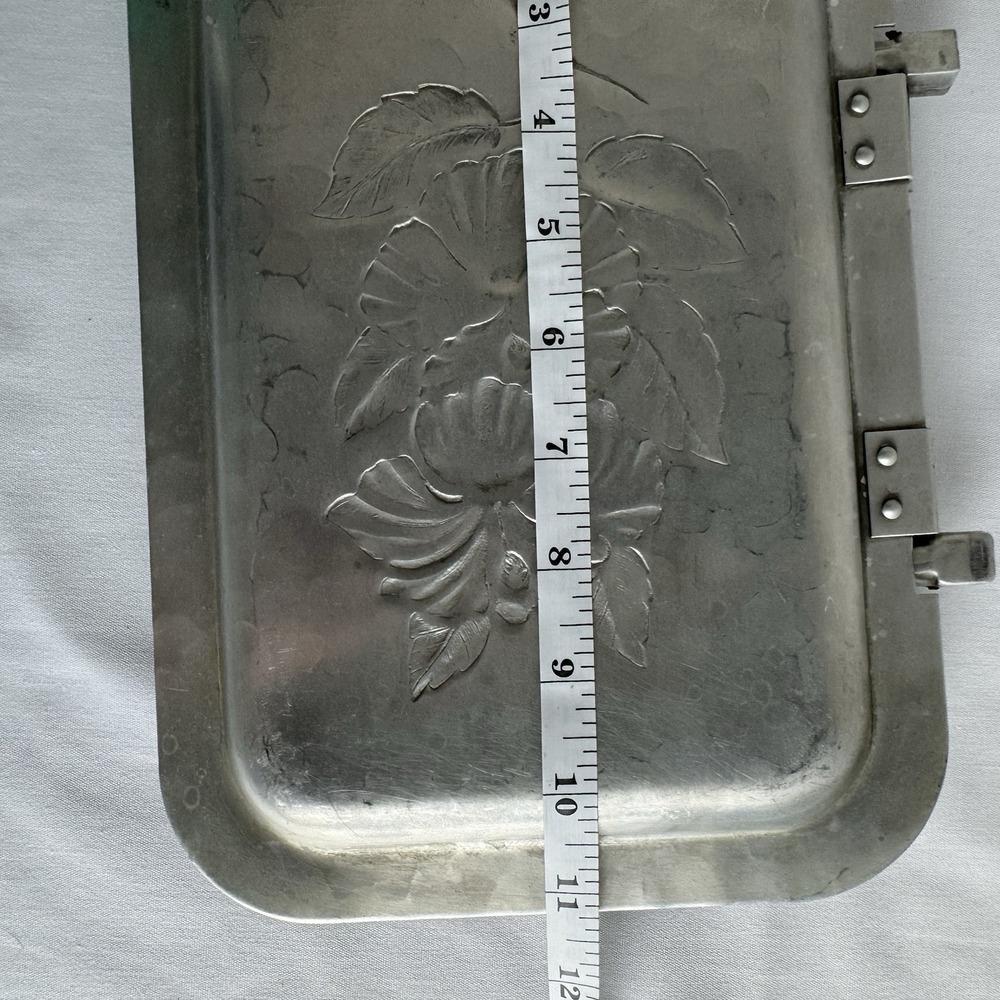 Vintage Aluminum Floral Hinged Serving Tray Folding MCM Mid Century Mod Hammered - Picture 6 of 9